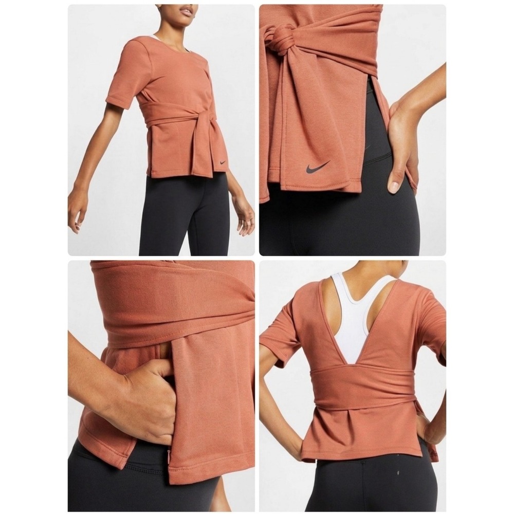 Nike Studio Yoga Training Top Womens Small Rust Orange Tie Waist AR6367-252